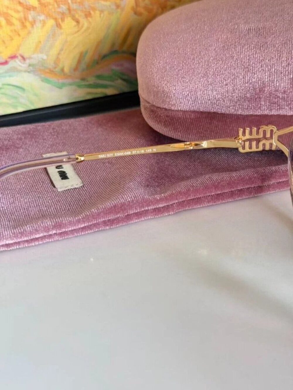 🕶️ Miu Miu Gold Oval Sunglasses with Purple Lenses ✨ - Picture 3 of 5
